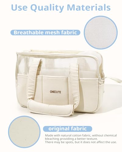 ONECUTE Hundetasche für Kleine Hunde, Katzen & Kaninchen – Klappbare Tragetasche mit Sicherheitsverschluss, Belüftungsmesh & Seitentaschen – Praktischer Reise-Carrier (Beige durchlässig,34x16x25 cm)