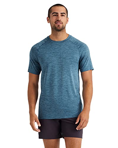 Rhone Men's Reign Tech Short Sleeve Lightweight, Anti-Odor, Moisture Wicking, Quick Dry Workout Shirt (Captains Blue/Orion Blue, Medium)