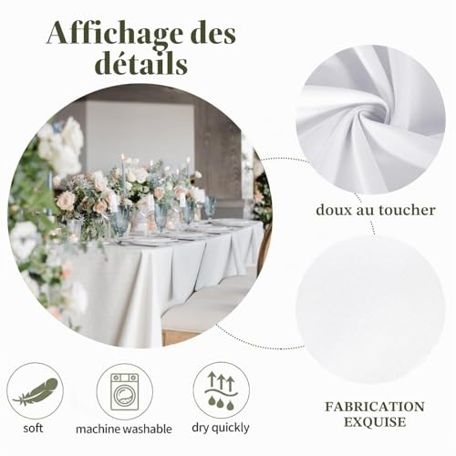 Nappe en polyester blanc 153x260 cm pour table rectangle de réception (lot de 10) - 4