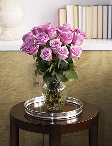 Kabloom Bouquet Of 18 Fresh Purple Roses (Farm-Fresh, Long-Stem) With Vase #TOP4