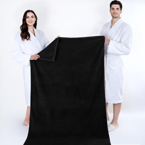 Image of Cotton Paradise 100% Cotton Turkish Towel Set, Soft Absorbent Quick Dry, 2 Piece 35x70 Bath Sheet Set, Coal Black