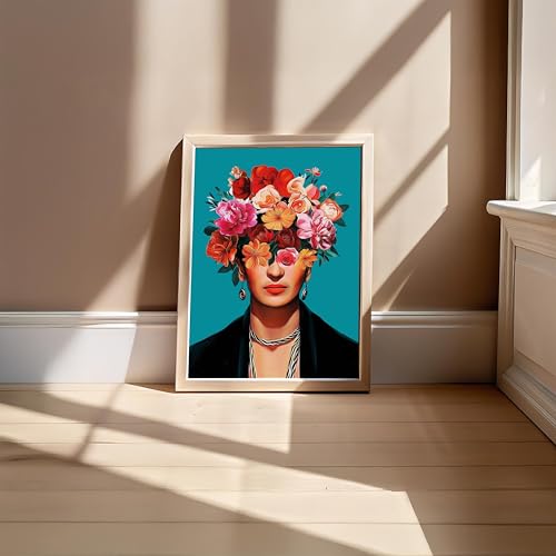 Image of BLINKART Frid Kalo Aesthetic Modern Art Walls With Frame | Natural Wood Texture | Living Room Bedroom Office Wall Decoration | Poster Home Decor Frames Wall Bedroom | 12x8 Inches (D579)