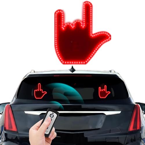 Middle Finger Car Light Glohand for Car Light Up Middle Finger for Car Rear Window Road Rage Hand Led Sign with Remote Red Glow Led Hand Gesture Light Funny Gadget Gifts for Men