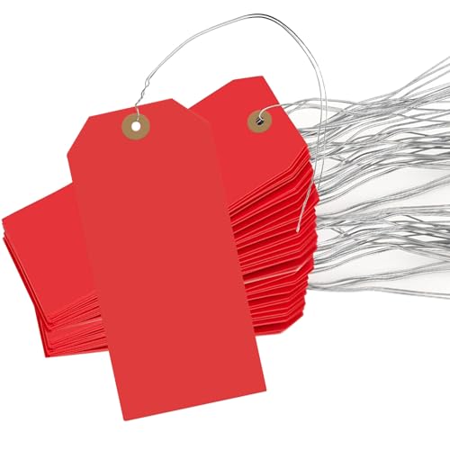 400 Pcs Blank Shipping Tags, 4.72 x 2.36 inches Label Hang Tags with Reinforced Hole and Metal Wire, Red Writable Price Tags Display Label for Product Jewelry Clothing Tags (Red)