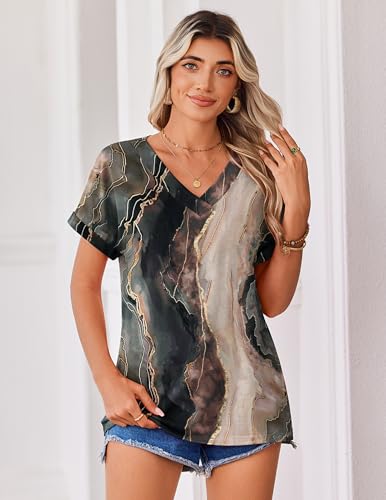 Zeagoo Womens Summer Tops Rolled Short Sleeve V Neck Shirts Casual Dressy Business Work Blouses Outfits - Image 3