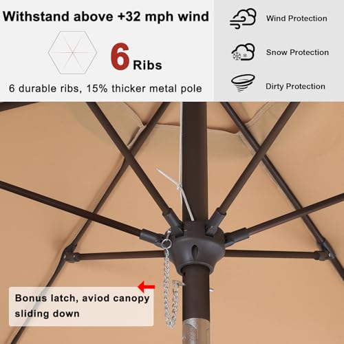 Image of ABCCANOPY 7.5FT Patio Umbrella Outdoor 6 RibsTable Umbrella(Khaki) | Fade & UV Resistant Fabric,6 Fiberglass Ribs,Smooth Crank System,Wind Resistance,Great for Patio,Backyard,Garden,Deck