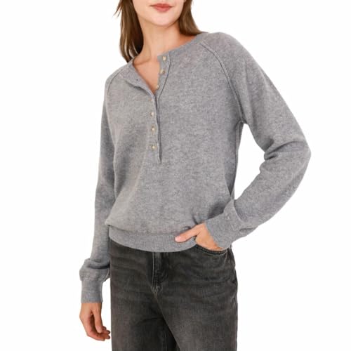 Image of Amazhiyu Women's 100% Wool Henley Sweaters Long Sleeve Button Up Tops