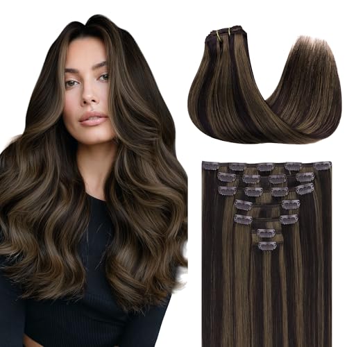 Image of GOO GOO Clip in Hair Extensions Real Human Hair Brown Remy Extensions