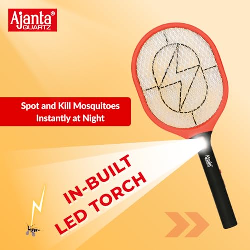 Image of Ajanta Quartz AMZ-160 Rechargeable Mosquito Bat (Without Charger) | 3-Layered Safety Net | 3500V Instant Kill | LED Light | ABS Body | 600mAh Battery | Insect Killer Racket for Home & Outdoor Use