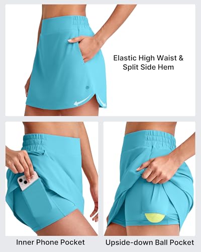 Image of G4Free A Line Golf Skirts for Women 15'' Elastic High Waisted Tennis Skorts Soft Casual Athletic Inner Shorts 4 Pockets