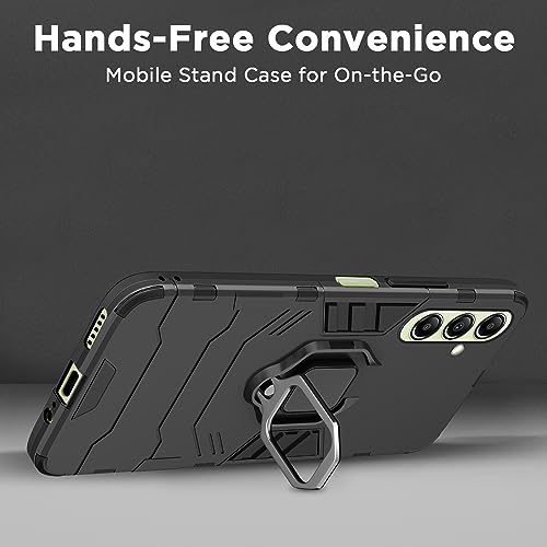 Image of Pikkme Back Cover for Samsung Galaxy A16 5G | 360 Protection Case | Ring Holder Stand D5 Tough Armor Bumper Case (Black)