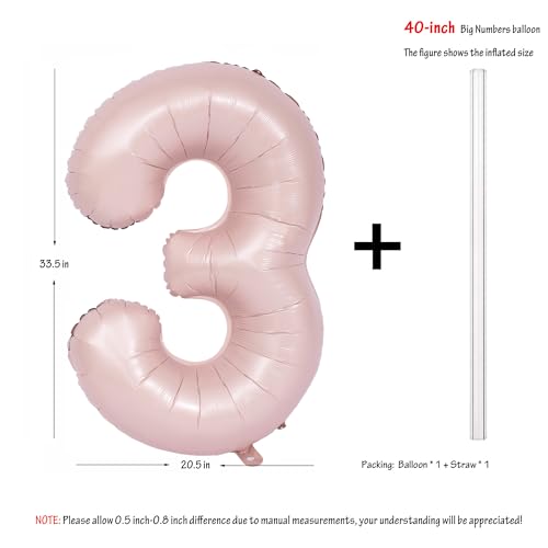 Image of 40 In Matte Pink Birthday Number Balloons 3 Helium Foil Mylar Balloon | Birthday Party Decorations Suitable For Boys' And Girls' Birthday Parties Anniversary celebration