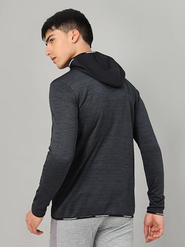 Image of TECHNOSPORT Men's Self Design Hooded Slim Fit Fleece Jacket