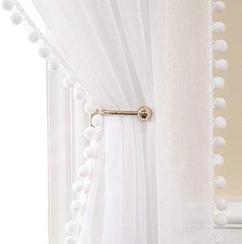 MIULEE Rideau Voilage à Pompons-Voilage Blanc a Oeillets Lot de 2...