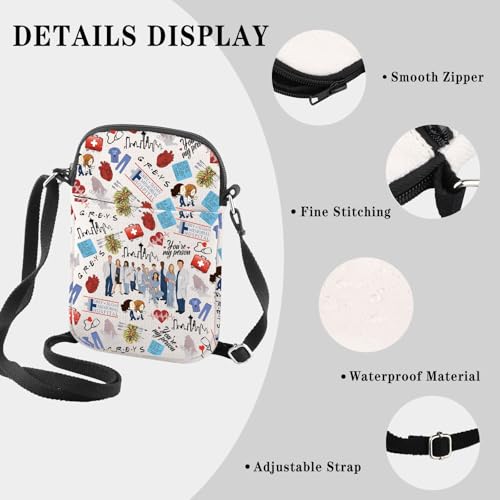GJTIM TV Show Inspired Gift Doctor Fans Merchandise Zipper Pouch Funny Doctor Crossbody Bag Gift (Grey's Pattern CB)3