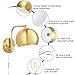 VATONI Wall Sconces Plug in, Dimmable Wall Sconce Swing Arm Wall Lights with Plug in Cord and Dimmer On/Off Knob Switch, Brushed Brass Globe Wall Light for Bedroom Bedside Hallway(2 Bulbs Included)