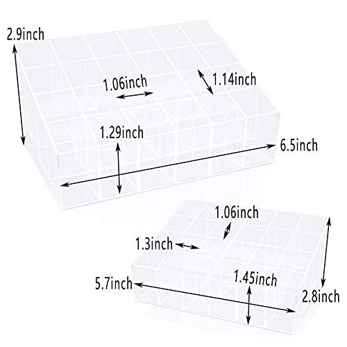 LeonBach 2 Pcs Transparent Lipstick Brushes Bottles Display Stand, 24 Grid Acrylic Lipstick Organizer, Lipstick Display Rack, Lipstick Holder - 2 Size