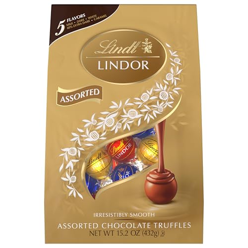 Image of Lindt LINDOR Assorted Chocolate Candy Truffles, Chocolate with Smooth, Melting Truffle Center, 15.2 oz. Bag