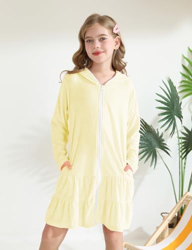 Image of Girls Swim Cover Up Kids Long Sleeve Swimsuit Coverup Terry Beach Pool Clothes with Sunglasses