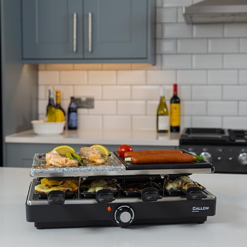 Hot Stone Raclette Electric Grill 3 In 1 Indoor Kitchen BBQ Grill 1400W Stone and Non Stick Steel with 8 Cheese Dishes Adjustable Temperature - Image 2
