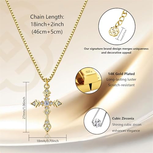 Gold Cross Necklace CZ Dainty Pendant 14K Gold Plated Chain for Daily Wear by ALEXCRAFT - Used condition - Image 3