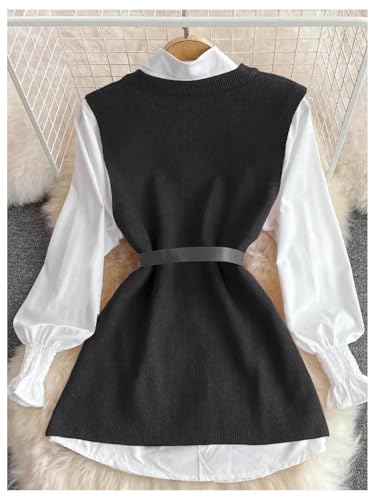 OYOANGLE Women's Slit Hem Crew Neck Knit Sweater Vest Tunic Sleeveless Pullover Tops2