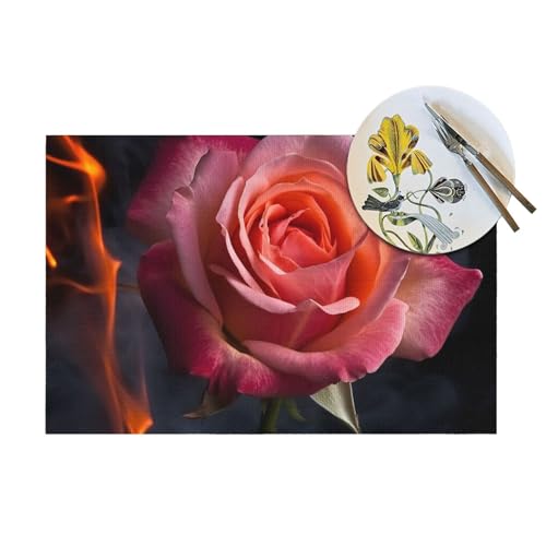 Set de table tissé rose antidérapant et lavable résistant à la chaleur x4