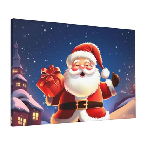 Toile murale encadrée Père Noël 40x60cm pour déco de fête