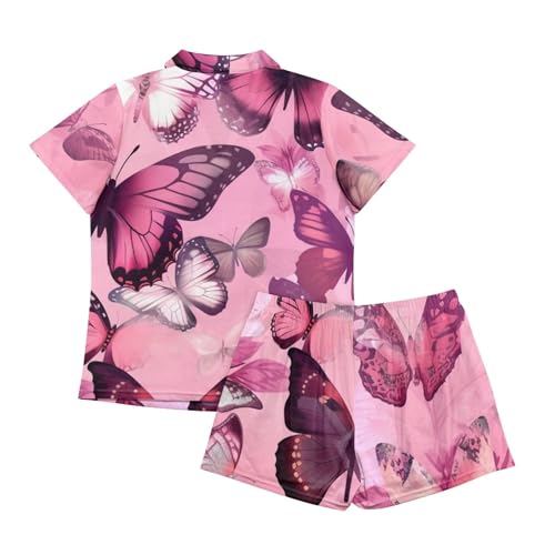 Image of Pjs Womens Short Sleeve Button Down Pajamas Set Two-Piece Nightwear with Pockets