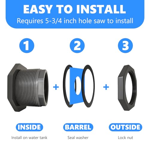 1 Pcs 4 Inch Bulkhead Fitting PVC - Heavy-Duty Plumbing Kit for Water Tank, Aquariums, Rain Barrels & Pools with Reinforced Seals (Female/Internal Thread, Requires 5-3/4" Hole Saw) by NGBHM - Image 5
