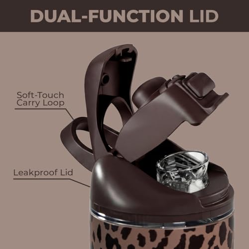 HydroJug Ease2o Water Bottle with Straw & Chug Lid, Stainless Steel, Vented Cap to Help Reduce Pressure, Water-Level Window, Cup Holder Friendly, Non-Slip Base – 32oz, Brown Leopard #3