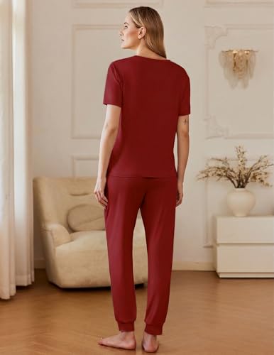 Image of Ekouaer Pajamas for Women Set 2 Pack Lounge Set Short Sleeve Pjs Joggers Long Pants Loungepwear with Pockets