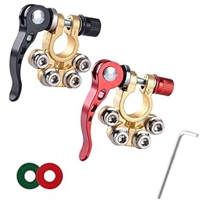 2 stuks Accuklemmen accuterminal steekverbindingsset, 4-weg snelsluiting auto-accuklemmen positieve negatieve accuklem…