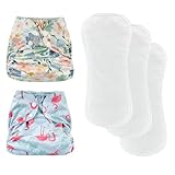 BISENKID 2 Pack Plastic Training Pants Plastic Underwear for Toddlers - Adjustable Outer Shell with 3 Pack Absorbent Diaper Liners to Prevent Urine Blowouts for Baby Girl, Size 2 (18-35Pound)