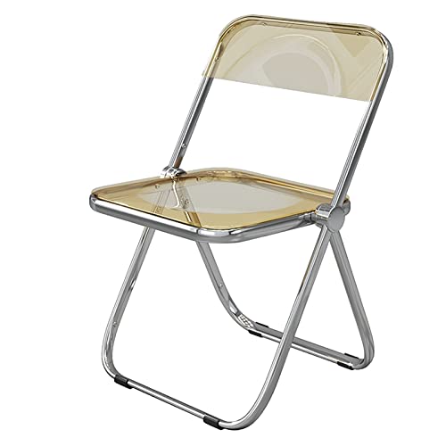 Silla moderna de acrílico plegable transparente con marco cromado para sala de estar y comedor, color marrón, fácil de montar