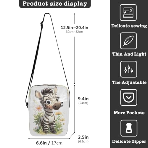 Crossbody Bag Messenger Bag for Women Men Purse Shoulder Bag Satchel Bag with Adjustable Strap 214B9222cute Zebra Flower3