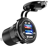 BlueFire Upgraded Aluminum Alloy Fast Charging 3.0 USB Charger Socket IP66 Waterproof Dual USB Power Outlet with QC 3.0 USB Port & 5V 2.4A Port Led Light for Car Boat Marine Rv Motorcycle(Blue)