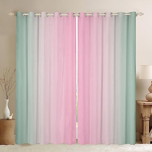 Pink and Green Darkening Drapes Gradient Style Curtains for Bedroom Living Room For Kids Women Men Ombre 30%-50% Blackout Curtains Geometric Window Treatments W46*L72