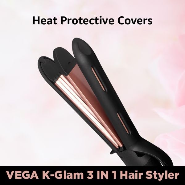 VEGA K-Glam Advanced 3 In 1 Hair Styler With Adjustable Temperature & Heat Protection Covers- Straightener, Curler & Crimper (VHSCC-04) Rose Gold - Image 4