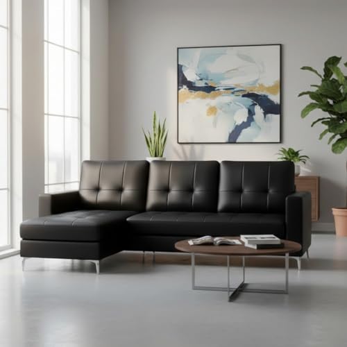 Image of CASASTYLE Madison 4 Seater Leatherette LHS L Shape Sofa Set (Black) Premium Finish | Ideal for Living Rooms