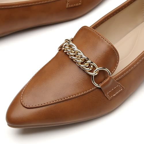 Image of Tilocow Metal Chain Loafers for Women Pointed Toe Slip on Flats Comfortable Fashion Work Shoes