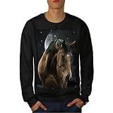 wellcoda Horse Space Moon Animal Mens Sweatshirt, Space Casual Jumper Black 2XL