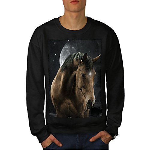 Wellcoda Horse Space Moon Animal Mens Sweatshirt, Space Casual Jumper Black 2Xl #TOP14