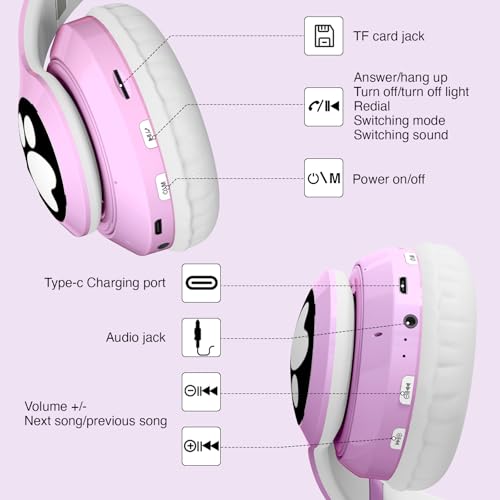 Image of Bluetooth Noise Cancelling Headphones for Kids,Foldable Cat Headphone with LED Light Up Ear,Cat Ear Headphones for Toddler with Microphone /TF Card,Kids Bluetooth Headphones for ipad