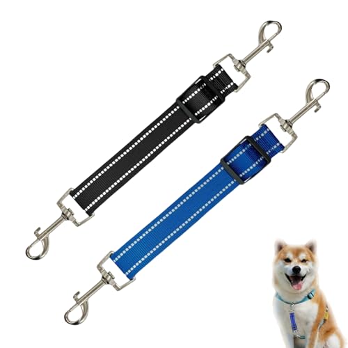 2 Stück Hundeleine Kurz, Reflektierende Nylon Schleppleine mit 2 Karabiner, Verstellbarer Haustier Hundehalsband Clips, für Hundewelpen Lauftraining, Sicher und Langlebig