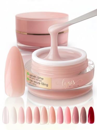 No File Aufbaugel für Gelnägel BEIGE NUDE 15ml für Profis & Anfänger als UV Gel SELBSTGLÄTTEND OHNE FEILEN · für UV & LED geeignet · pinchbar, mittelviskos · Lynis-Nailshop.de