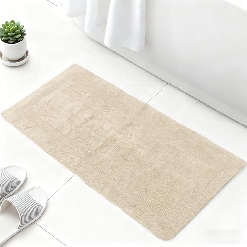 Barossa Design Reversible Cotton Bathroom Runner Rug - 22 x 60 Inch Long Bath Mat Washable & Soft Absorbent, Large Bath Rug for Bathroom Floor, Double Sink Vanity - Beige, 22x60 XL