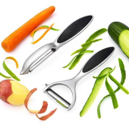 2 Piece Stainless Steel Vegetable Peeler Set – Y Peeler and I Shapeed with Slim Blades and Non-Slip Handles for Potatoes, Carrots, Apples, Cucumbers. Durable Kitchen Tools for Quick Easy Food Prep