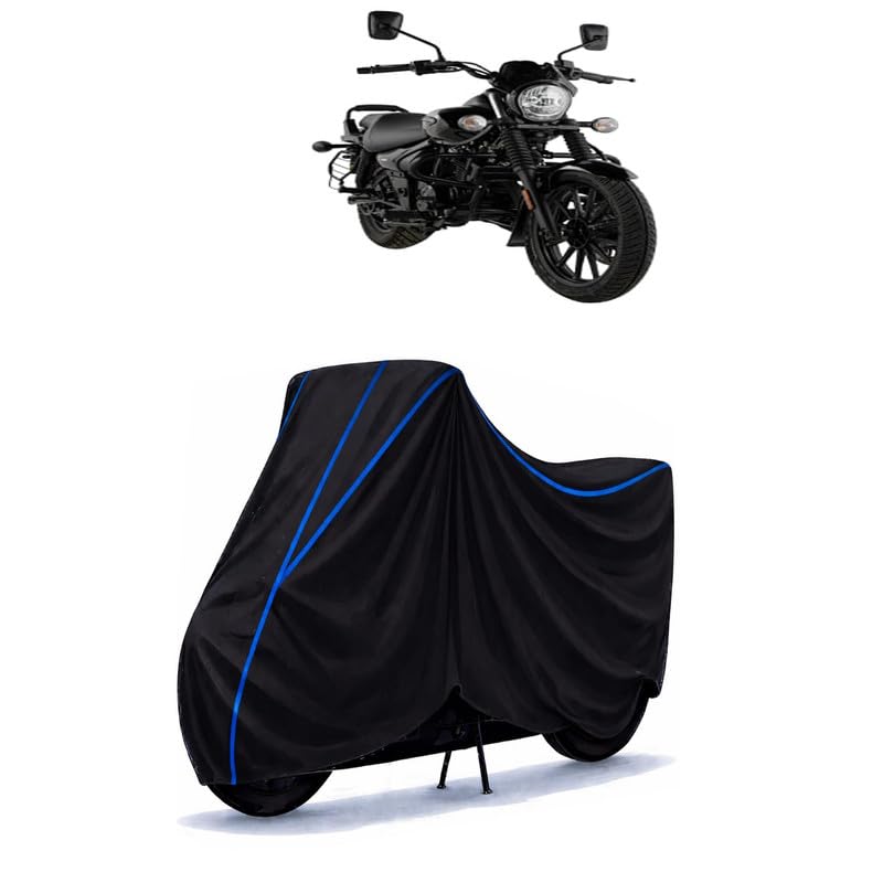 Image of Bajaj Avenger Street 220 BS6 Bike Cover Water Resistant Universal Motorcycle Rain | Heavy Duty UV Protection, Dust, Scratch Indoor Outdoor All Weather with Black Blue Piping Elastic