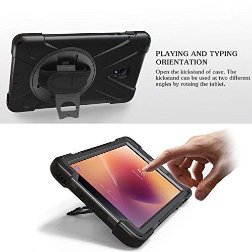 Kiq Galaxy Tab A 8.0 (2017) Case, [Tab A2 S, T380 T385] Shockproof Heavy Duty Impact Drop Protection Cover, Stand, Hand Strap For Samsung Galaxy Tab A A2S 8-Inch Sm-T380 Sm-T385 (Shield Black) #TOP1
